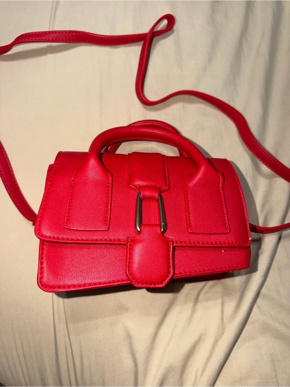 Red Structured Mini Satchel Bag for Women